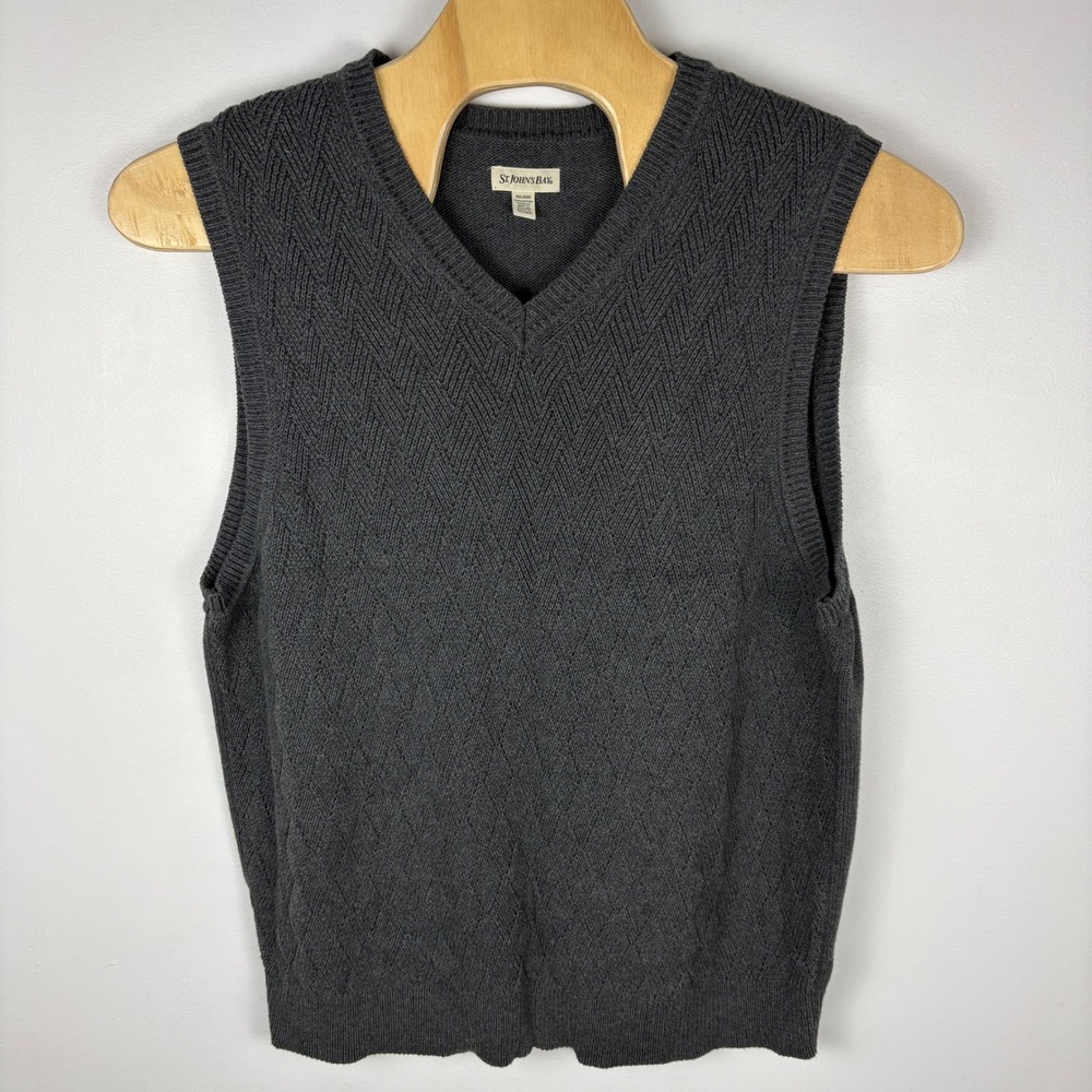 St Johns Bay Mens V Neck Argyle Knit‎ Sweater Vest Dark Gray Size Medium